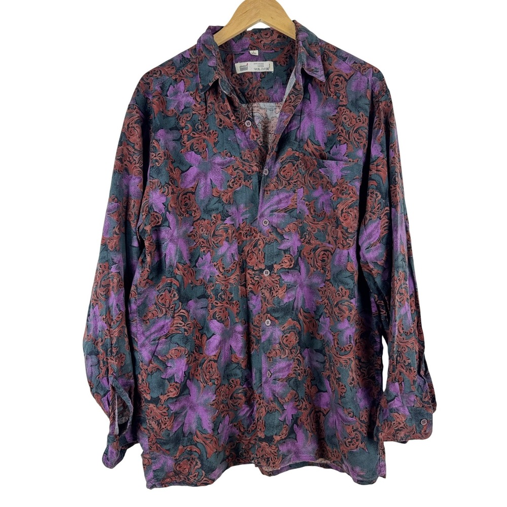 VTG! Avanti Mens L Floral Print Long Sleeve Button Down Shirt Viscose
